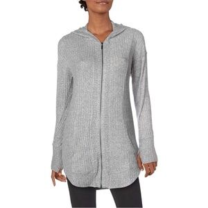 Splendid Heather Gray Ribbed Zip-Up Hoodie Sweater